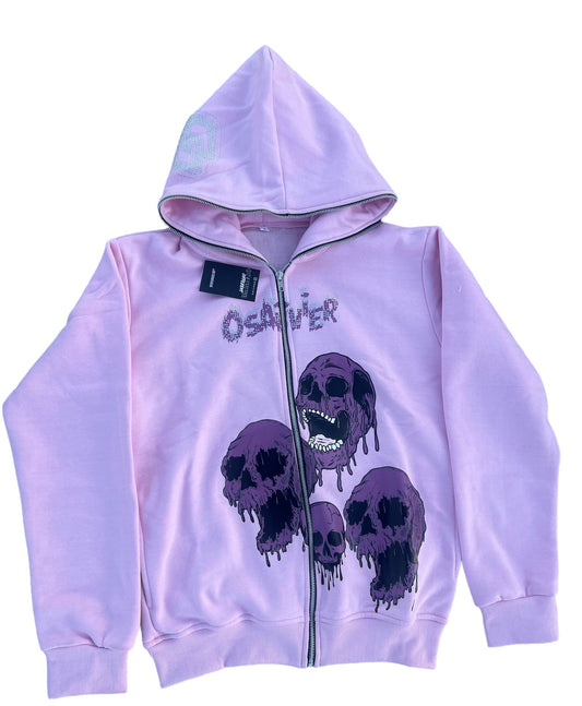 PINK FOREIGN SKULL ZIP UP